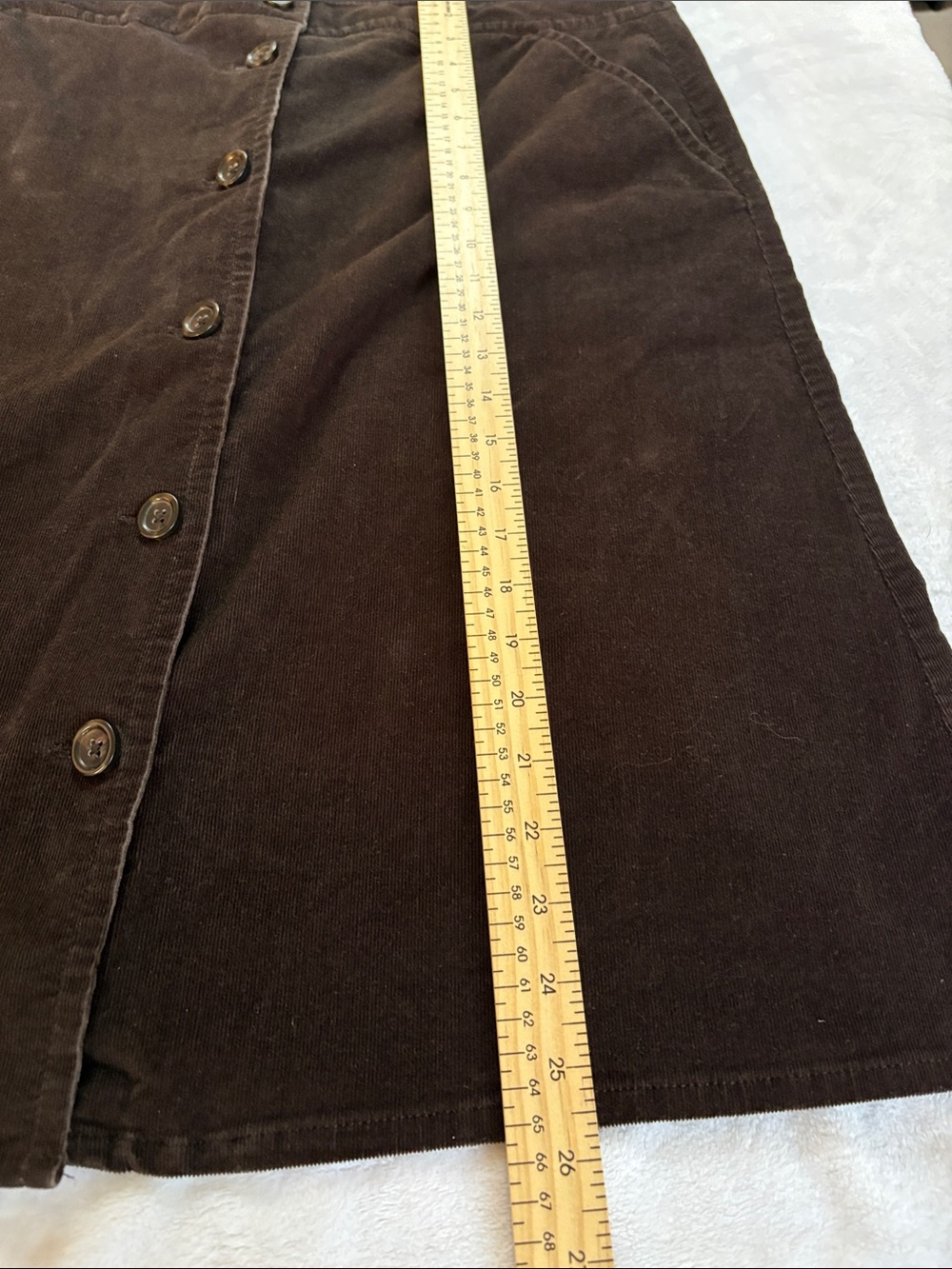 Lands' End Dark Brown Button-Front A-Line Corduroy Skirt Pockets Size 12 - Picture 9 of 9